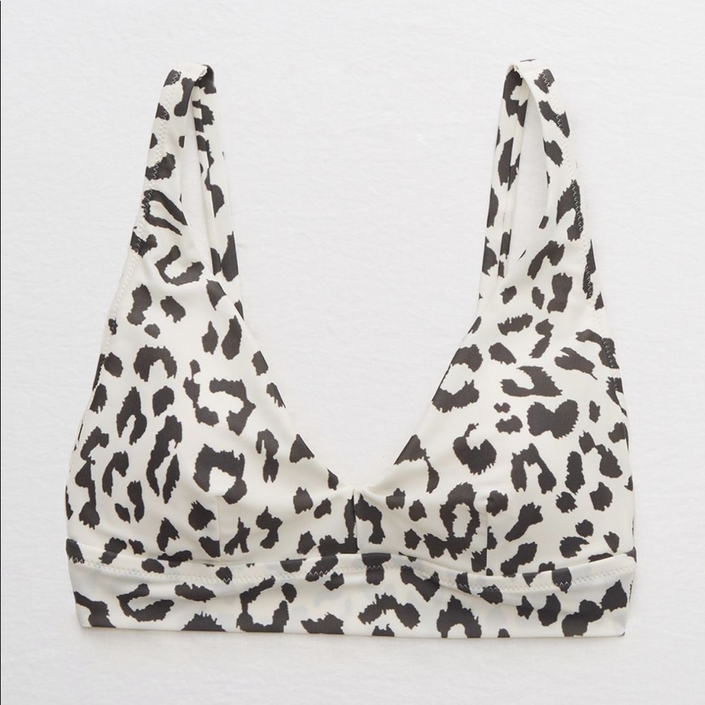 Aerie Leopard Longline V Scoop Bikini Top